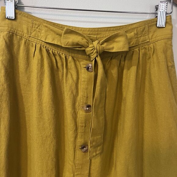 Madewell Womens Button Front Midi Skirt Size 4 Small Linen Blend Mustard Yellow - Picture 10 of 11